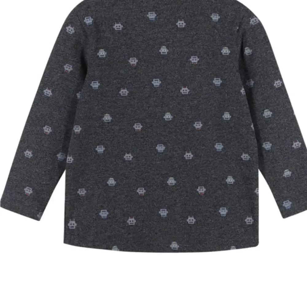 Andy and Evan Boys Robot Pique Knit Buttondown gray NWT size 5